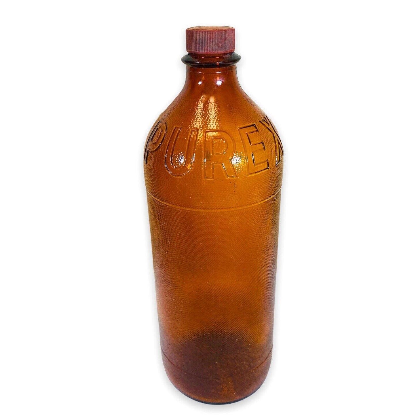 Vintage Purex Bleach Amber Glass Quart Bottle 9" x 4" with Cap