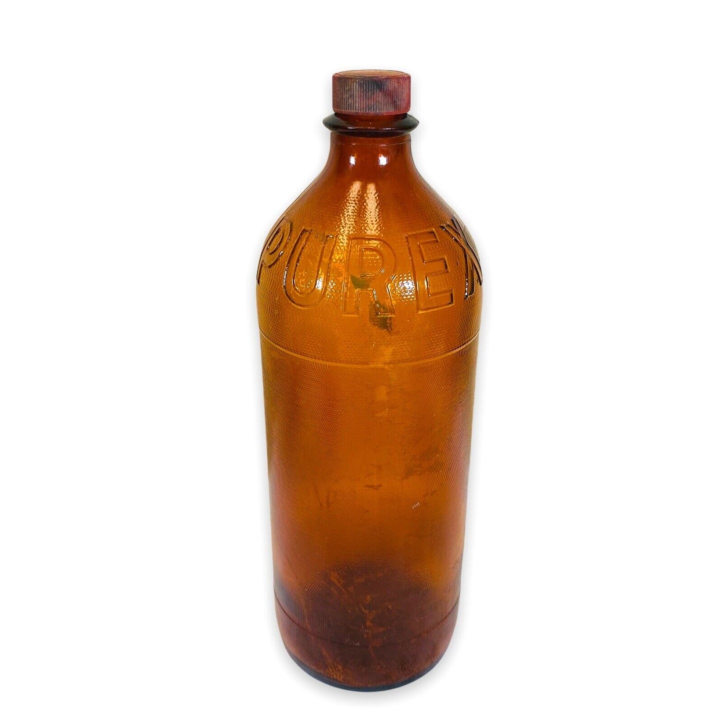 Vintage Purex Bleach Amber Glass Quart Bottle 9" x 4" with Cap