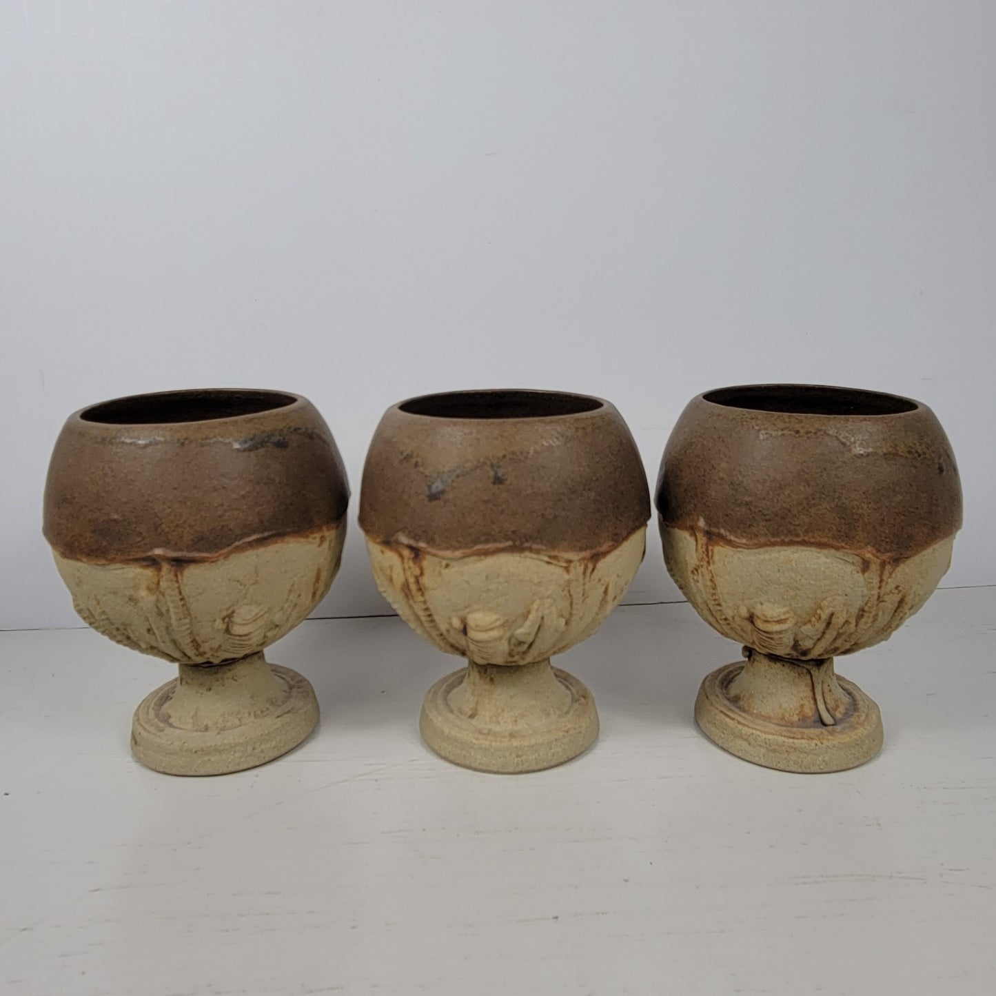 Decanter & 6 Goblets Bernard Rooke Vintage Mid-Century English Brutalist Pottery