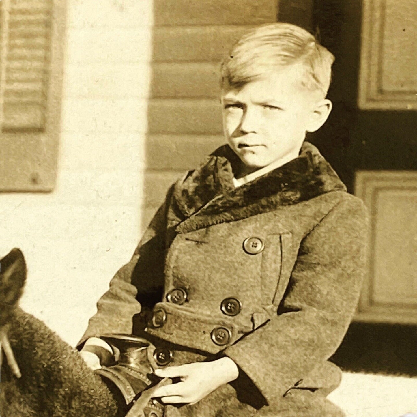 Vintage Photo of Affluent Boy on Pinto Pony in Cardboard Cover RPPC 3x4.5"