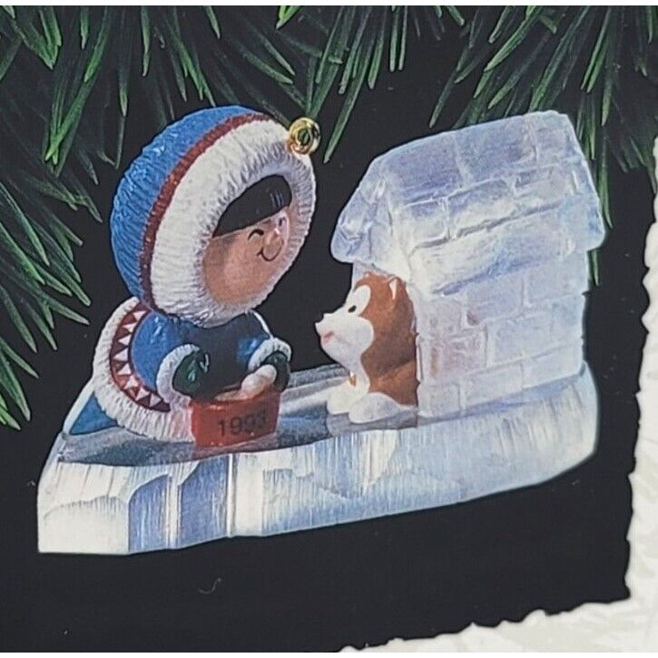 Frosty Friends 1993 Hallmark Ornament  Eskimo Ice Dog House Husky #14