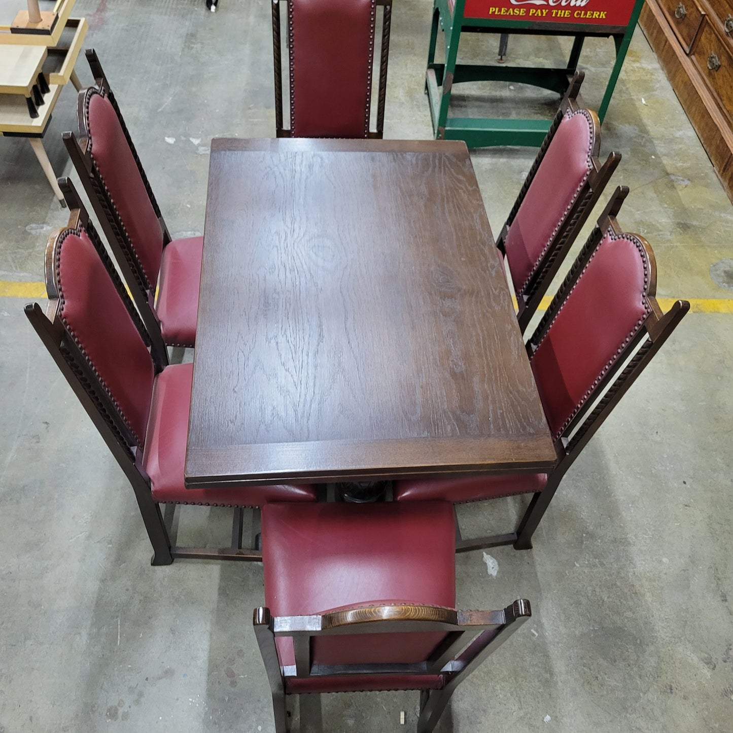 Gothic Revival Hand-Carved Oak Dining Table & 6 Chairs