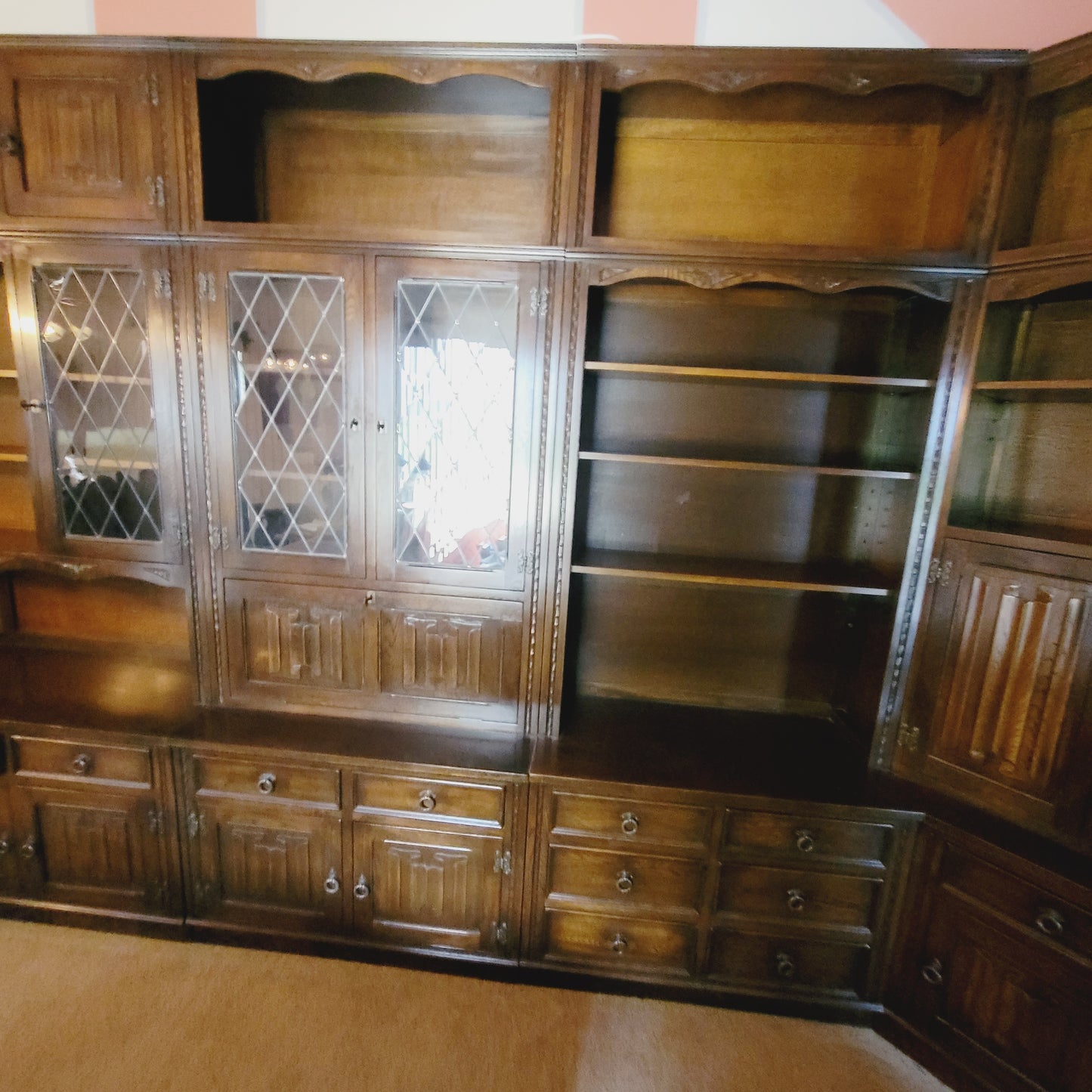 Jaycee of England Hand Made Jacobean Style Large Oak Wall Unit