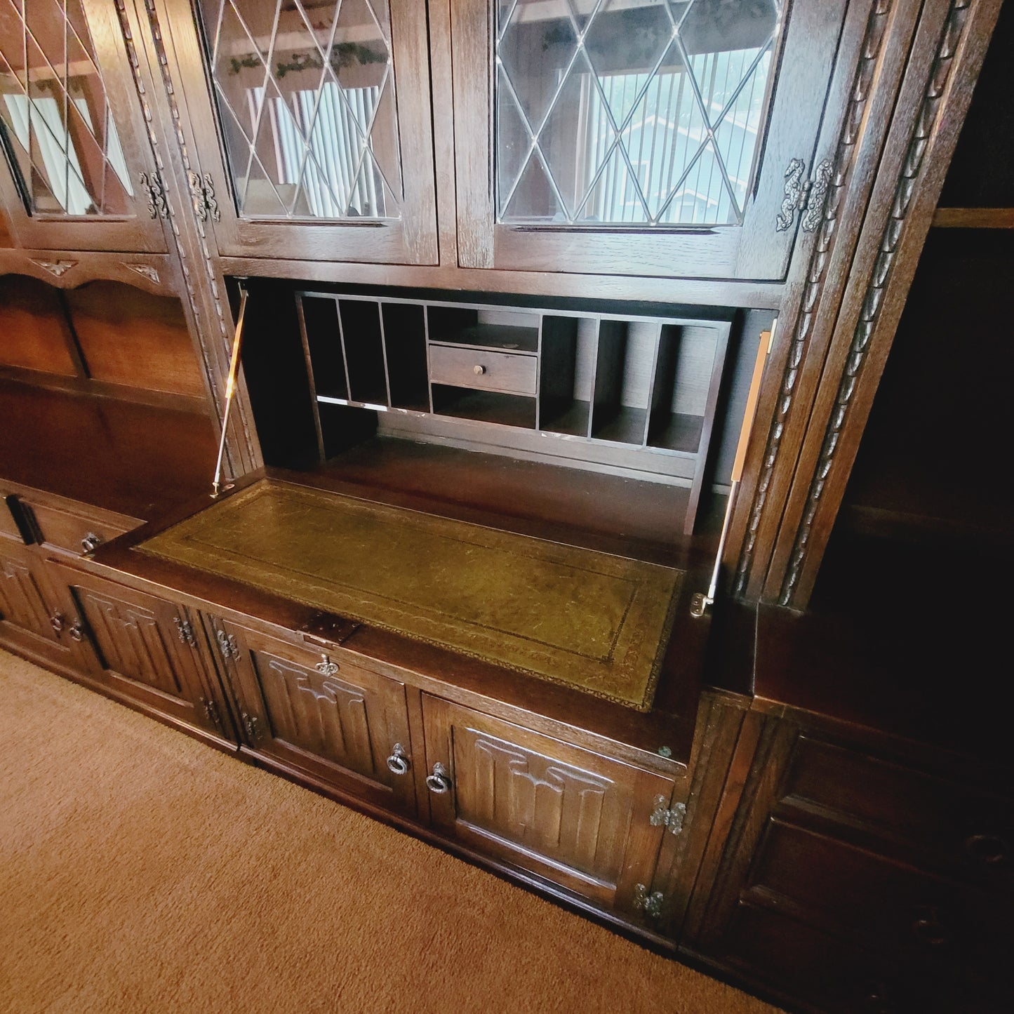 Jaycee of England Hand Made Jacobean Style Large Oak Wall Unit