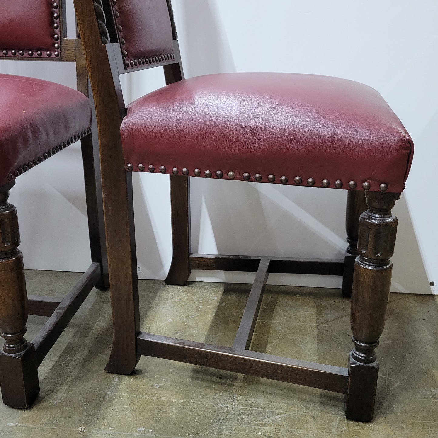 Gothic Revival Hand-Carved Oak Dining Table & 6 Chairs