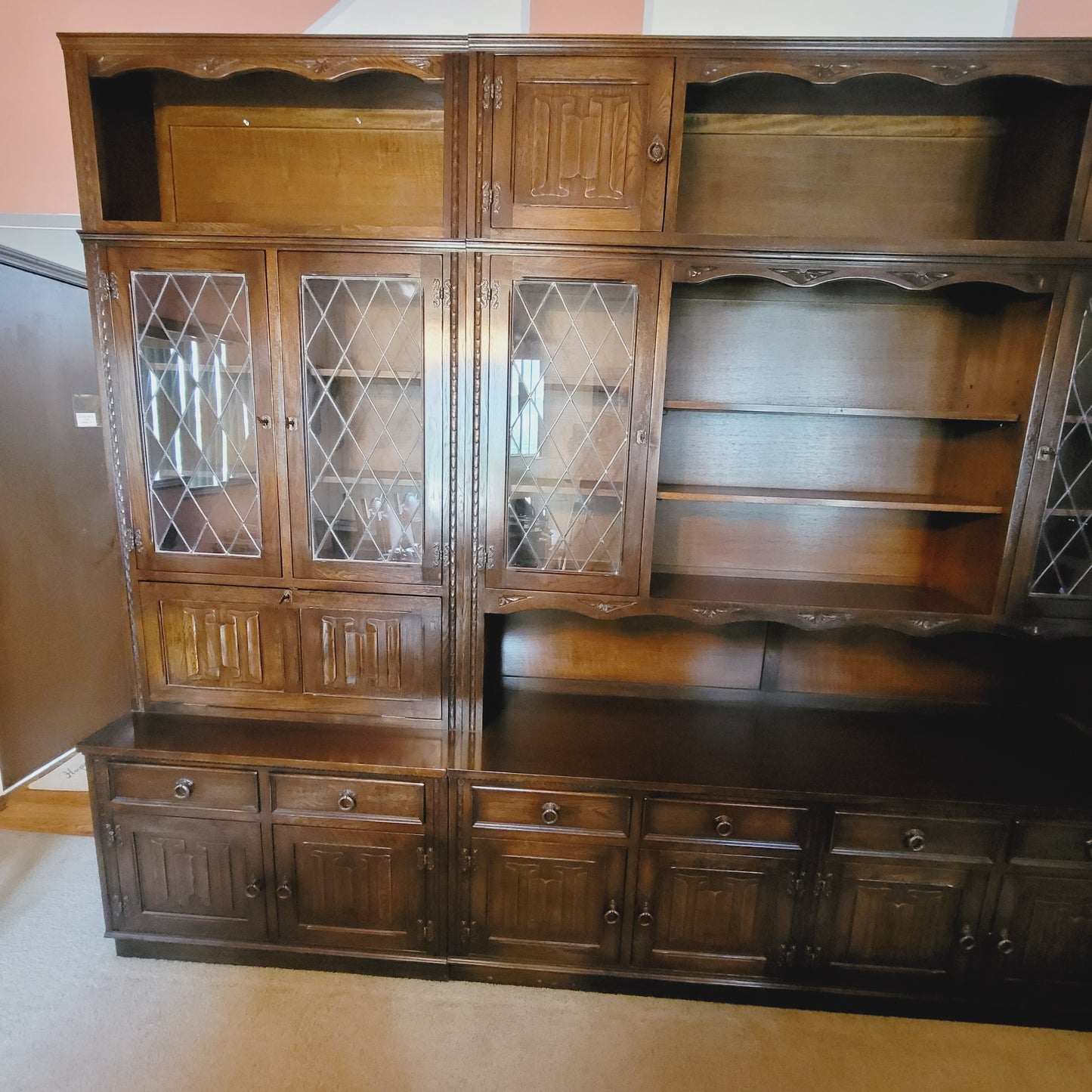 Jaycee of England Hand Made Jacobean Style Large Oak Wall Unit