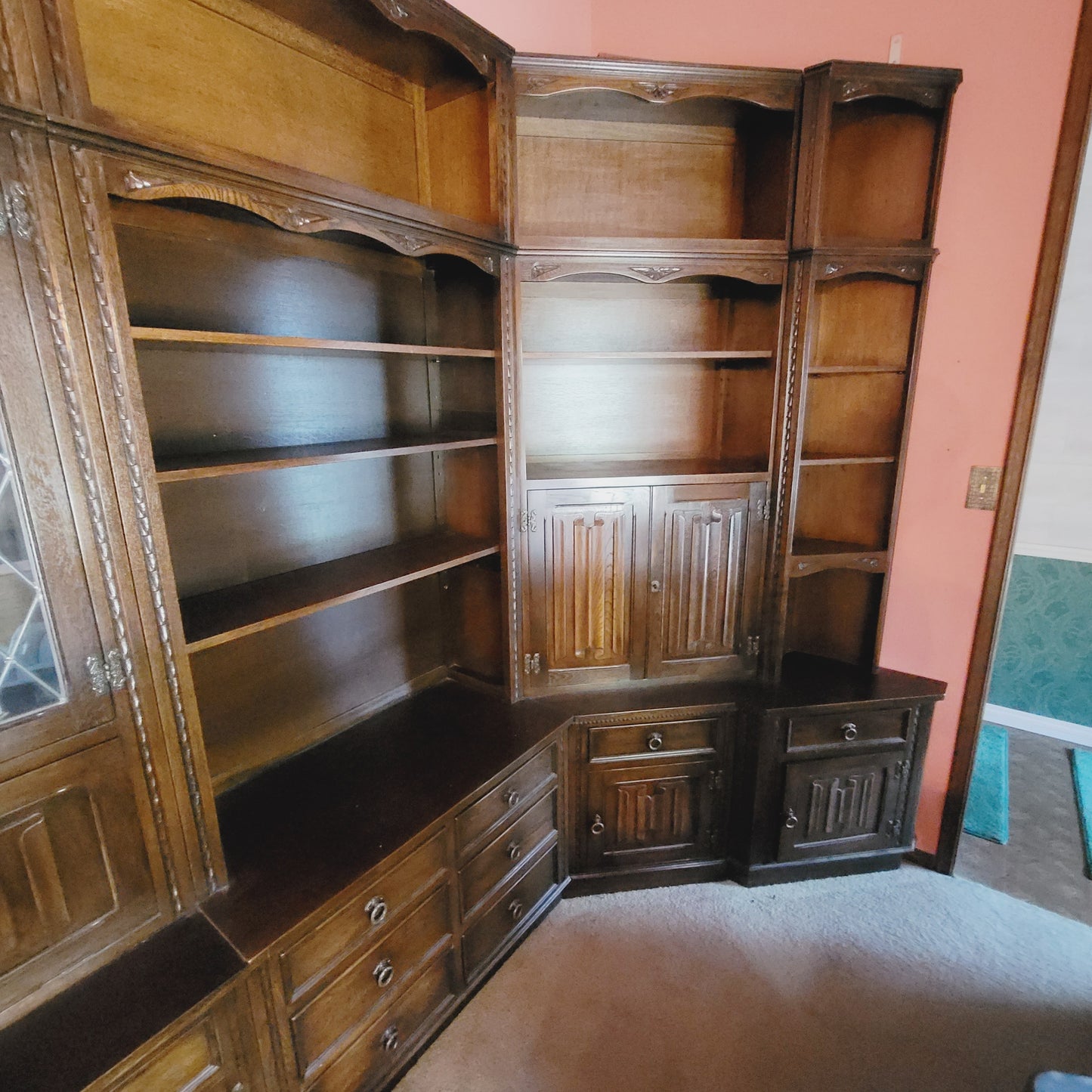 Jaycee of England Hand Made Jacobean Style Large Oak Wall Unit