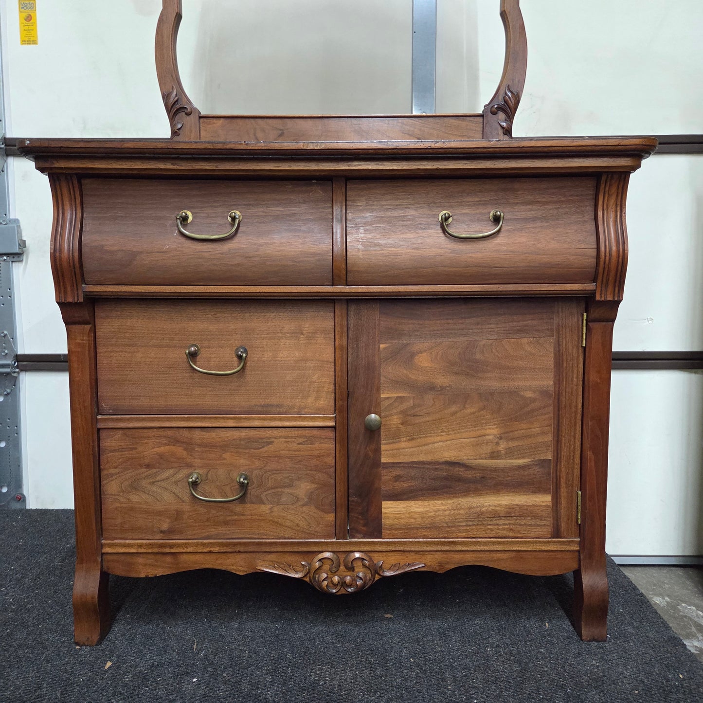 Antique Black Walnut Dresser With Mirror