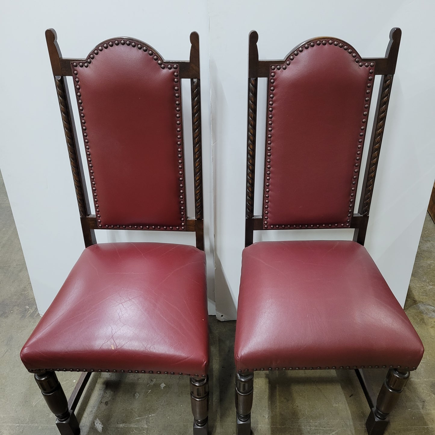 Gothic Revival Hand-Carved Oak Dining Table & 6 Chairs