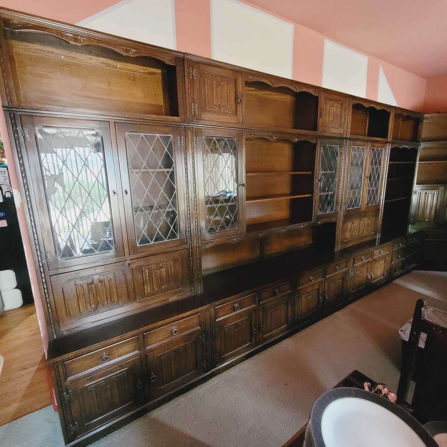 Jaycee of England Hand Made Jacobean Style Large Oak Wall Unit