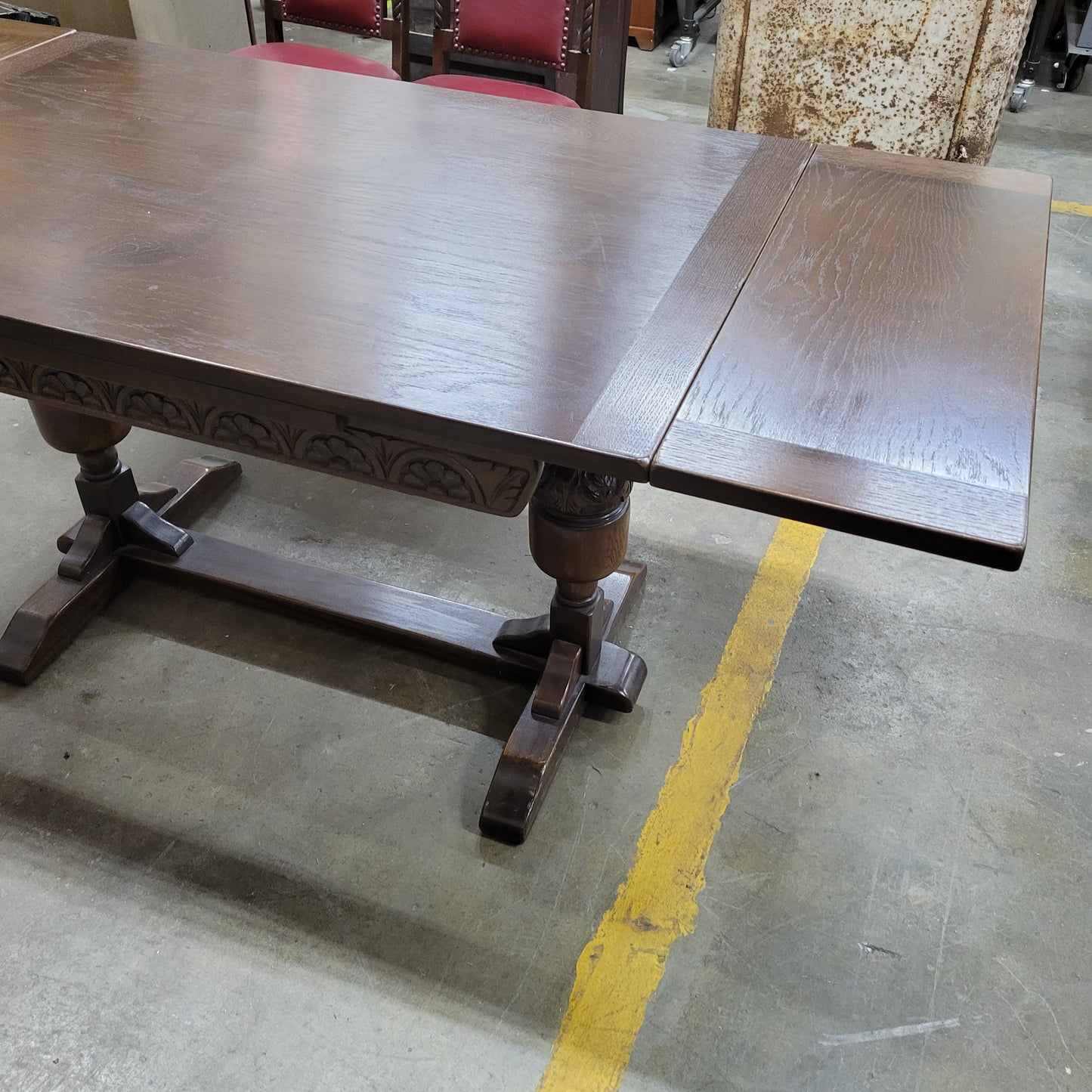 Gothic Revival Hand-Carved Oak Dining Table & 6 Chairs