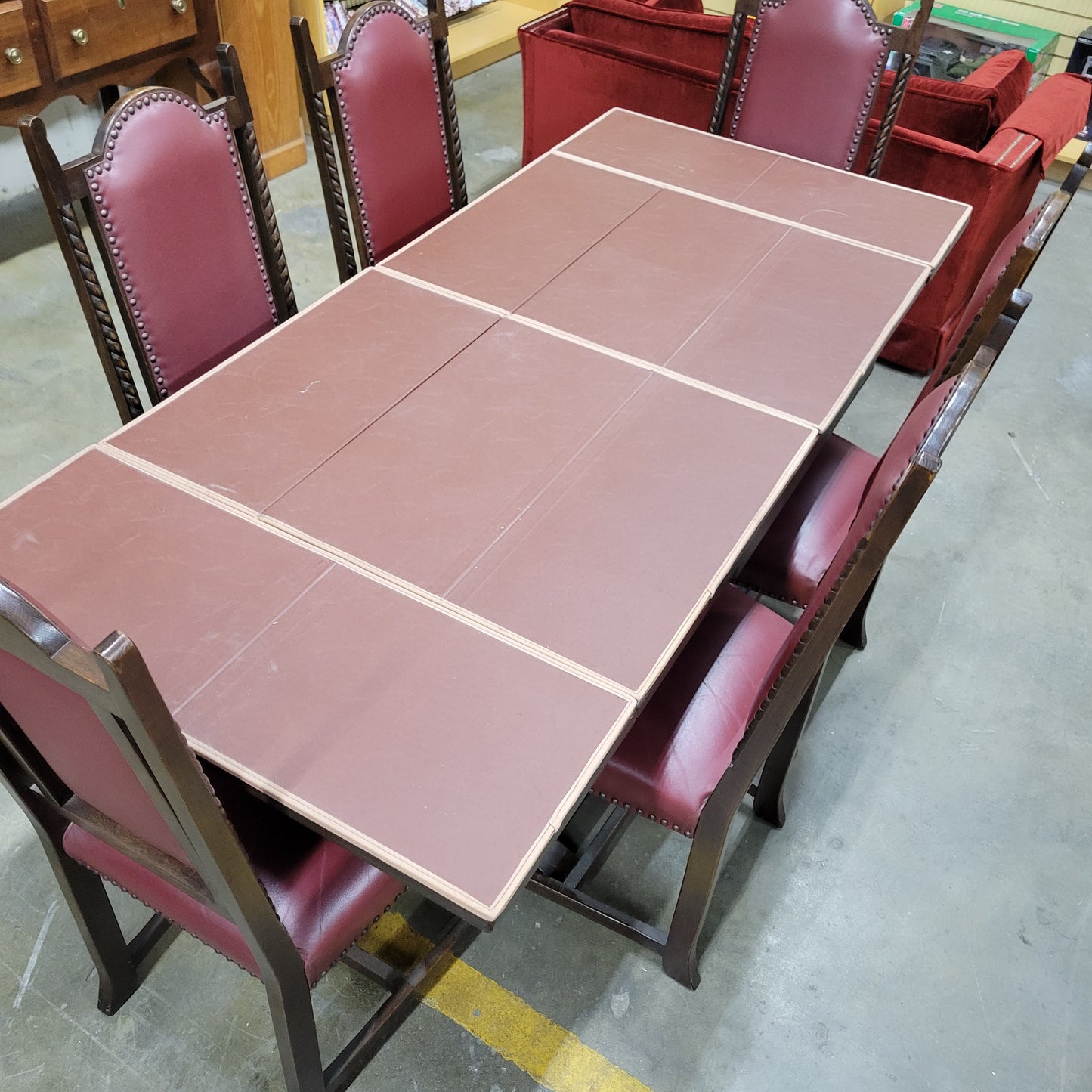 Gothic Revival Hand-Carved Oak Dining Table & 6 Chairs