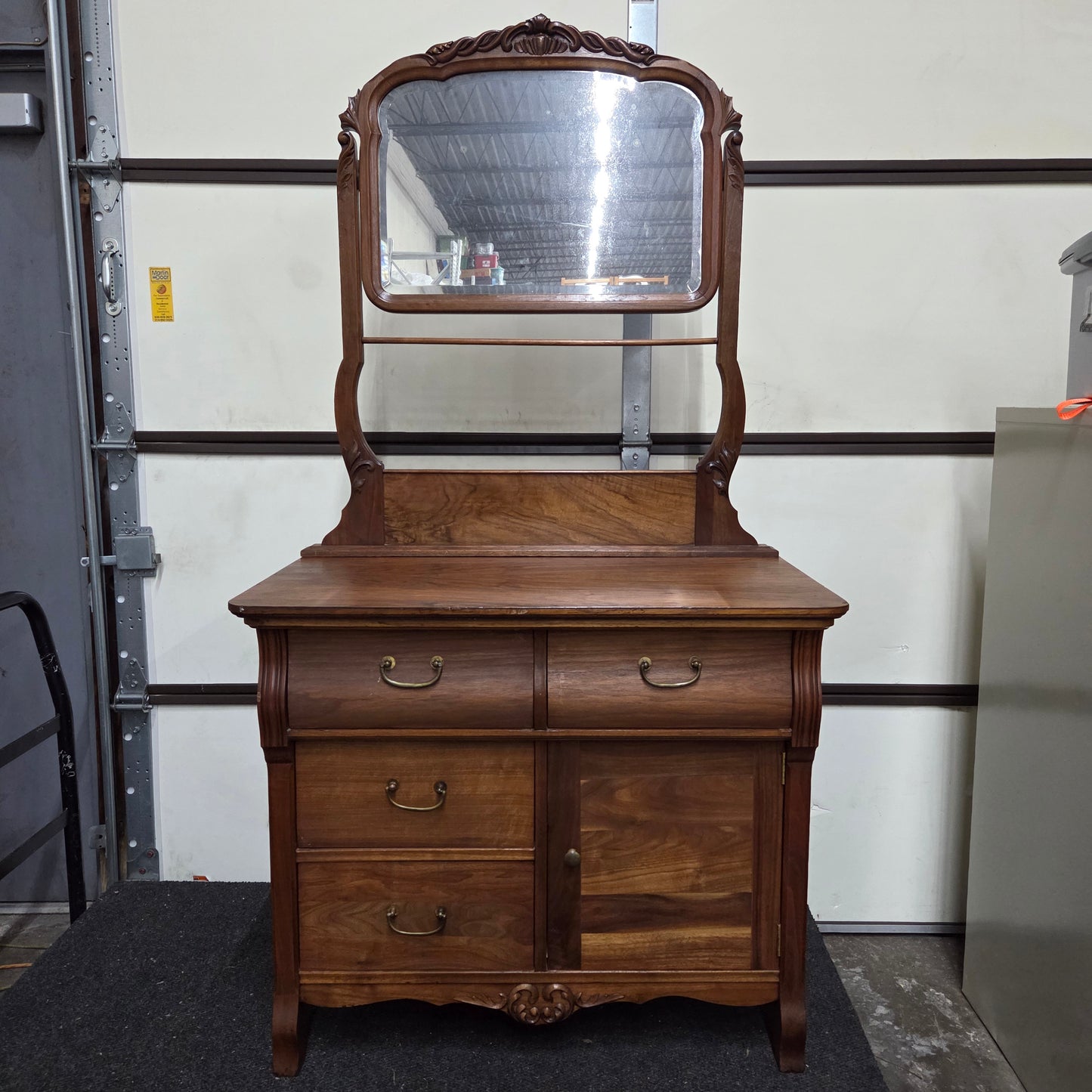 Antique Black Walnut Dresser With Mirror