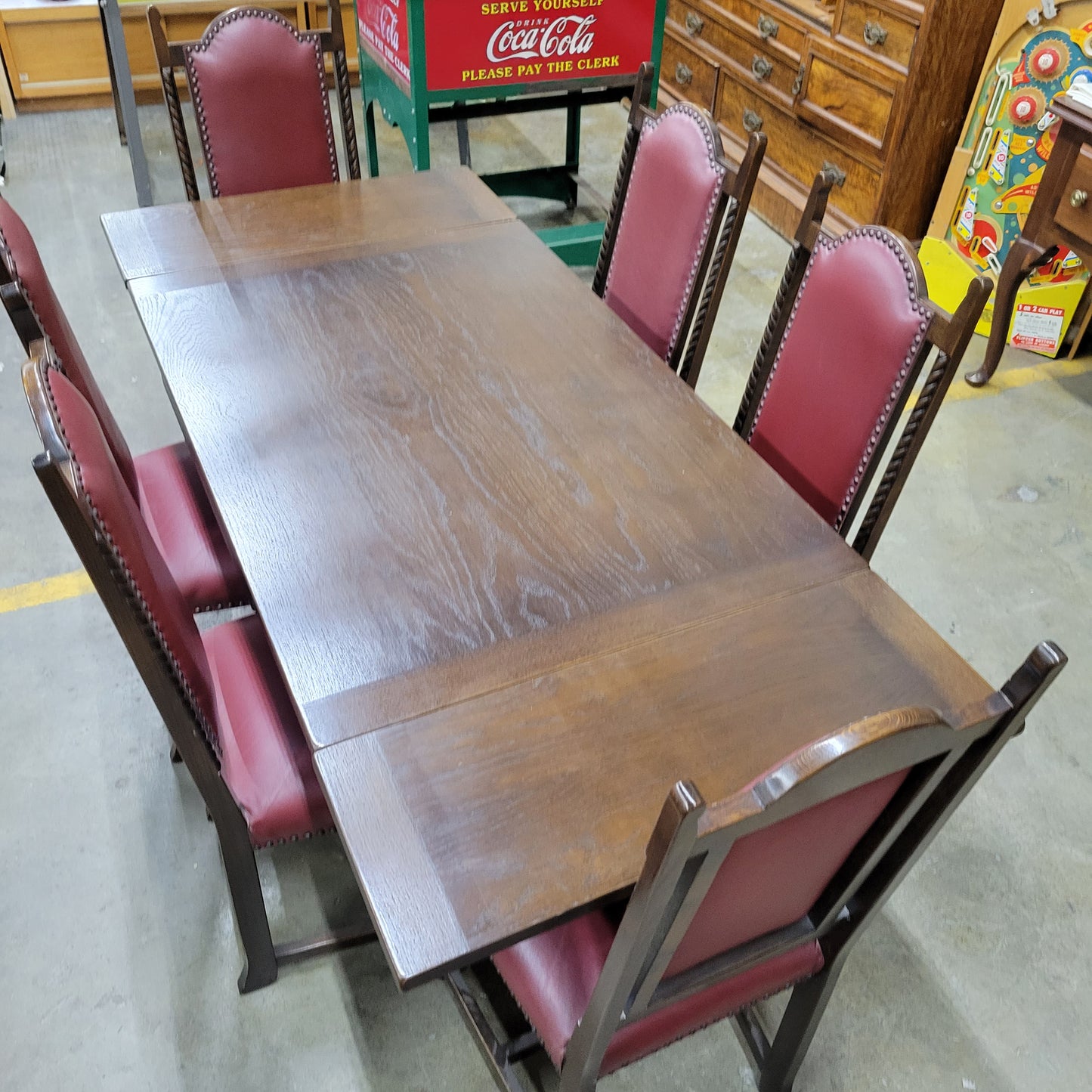 Gothic Revival Hand-Carved Oak Dining Table & 6 Chairs