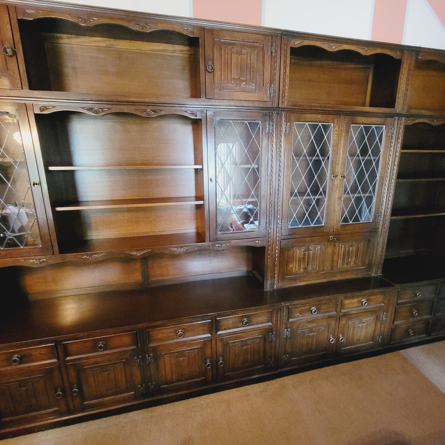 Jaycee of England Hand Made Jacobean Style Large Oak Wall Unit