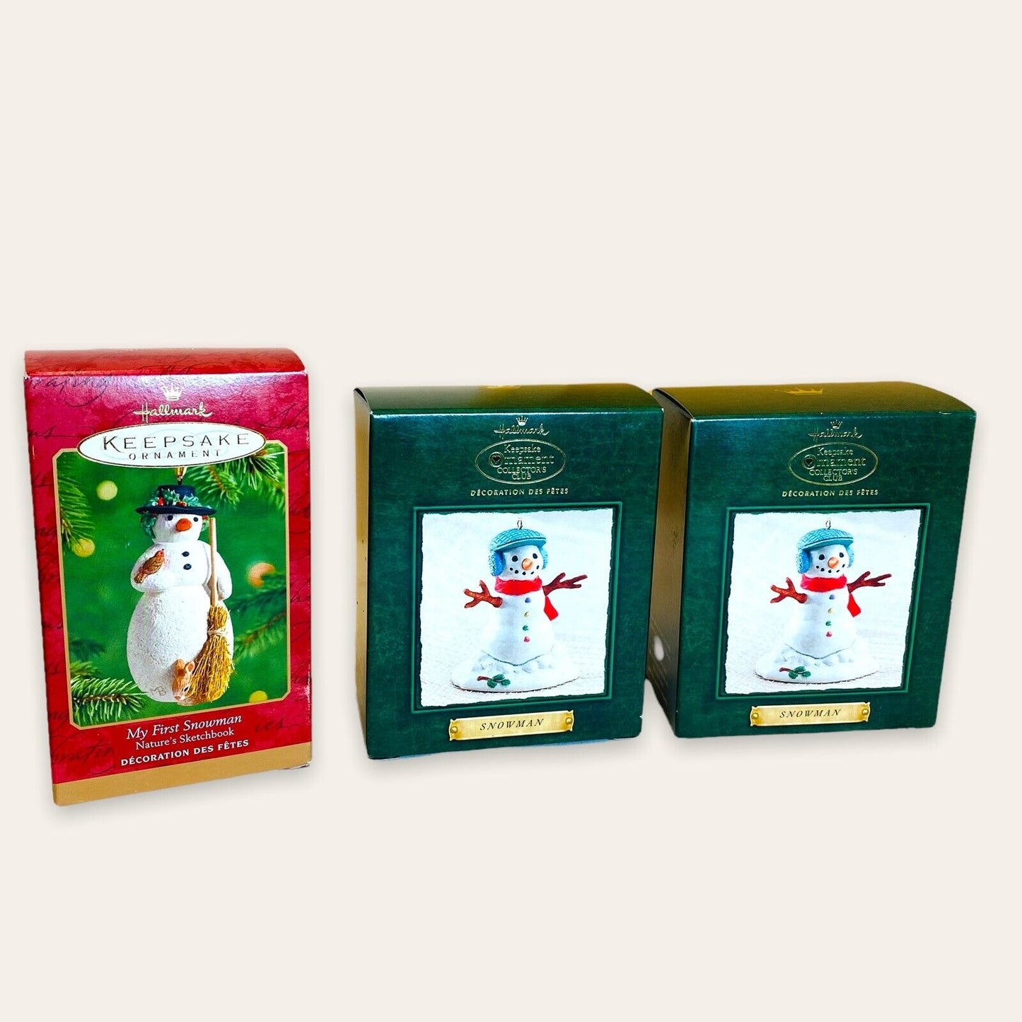 Hallmark Ornaments Snowman Collector's Club & Nature's Sketchbook Lot of 3