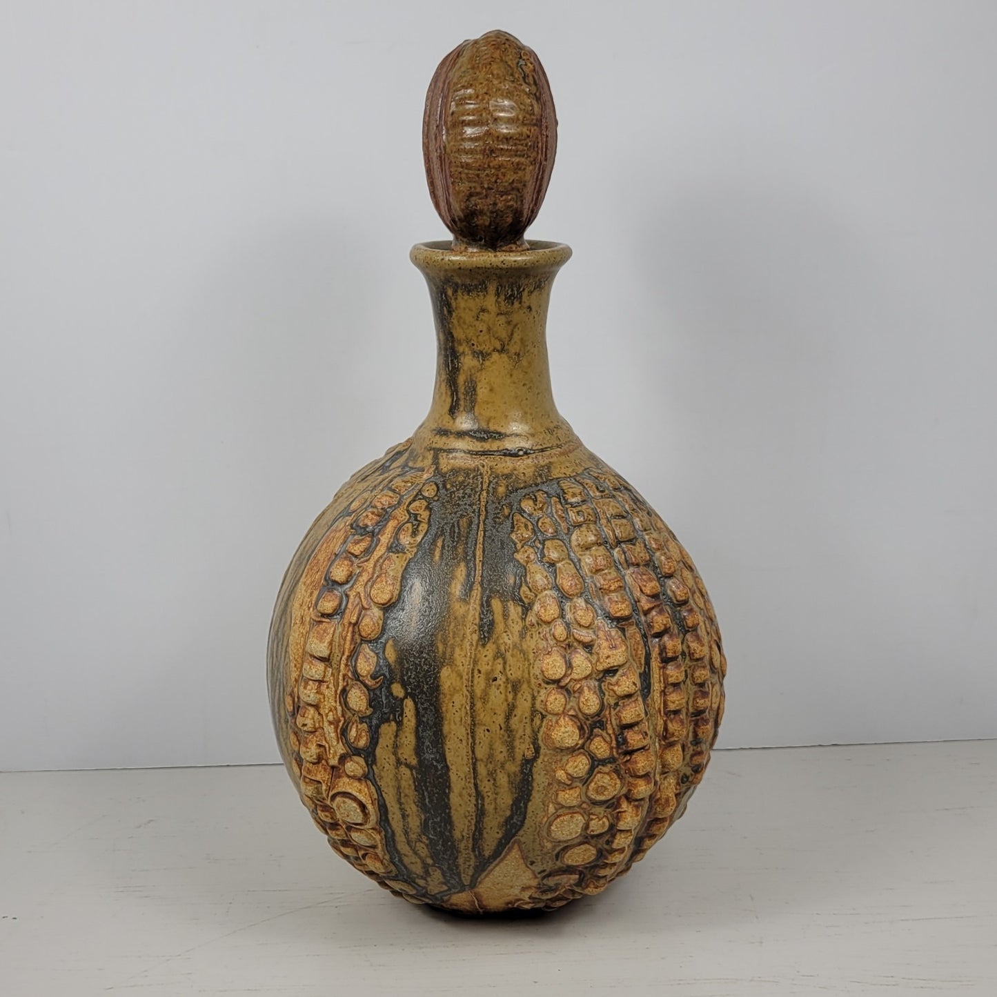 Decanter Bernard Rooke Vintage Mid-Century English Brutalist Pottery Signed 12"