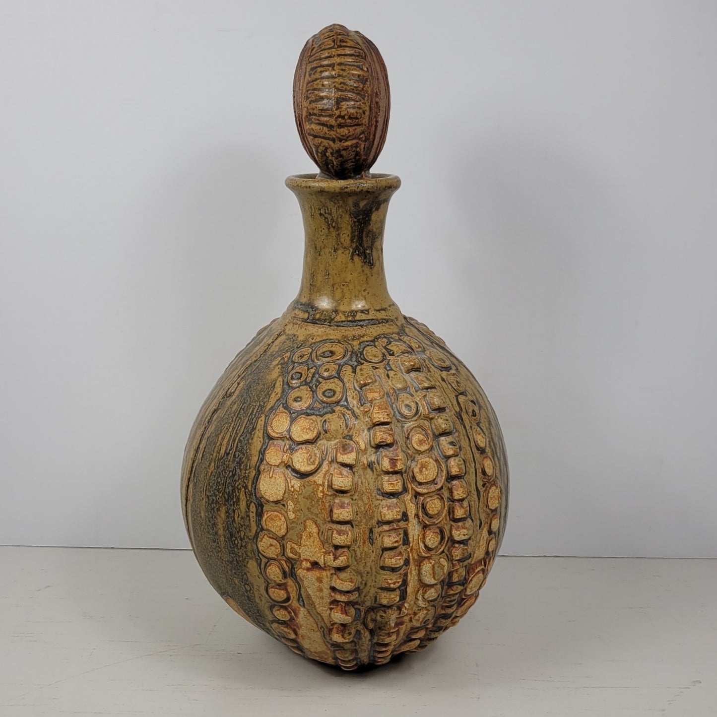 Decanter Bernard Rooke Vintage Mid-Century English Brutalist Pottery Signed 12"