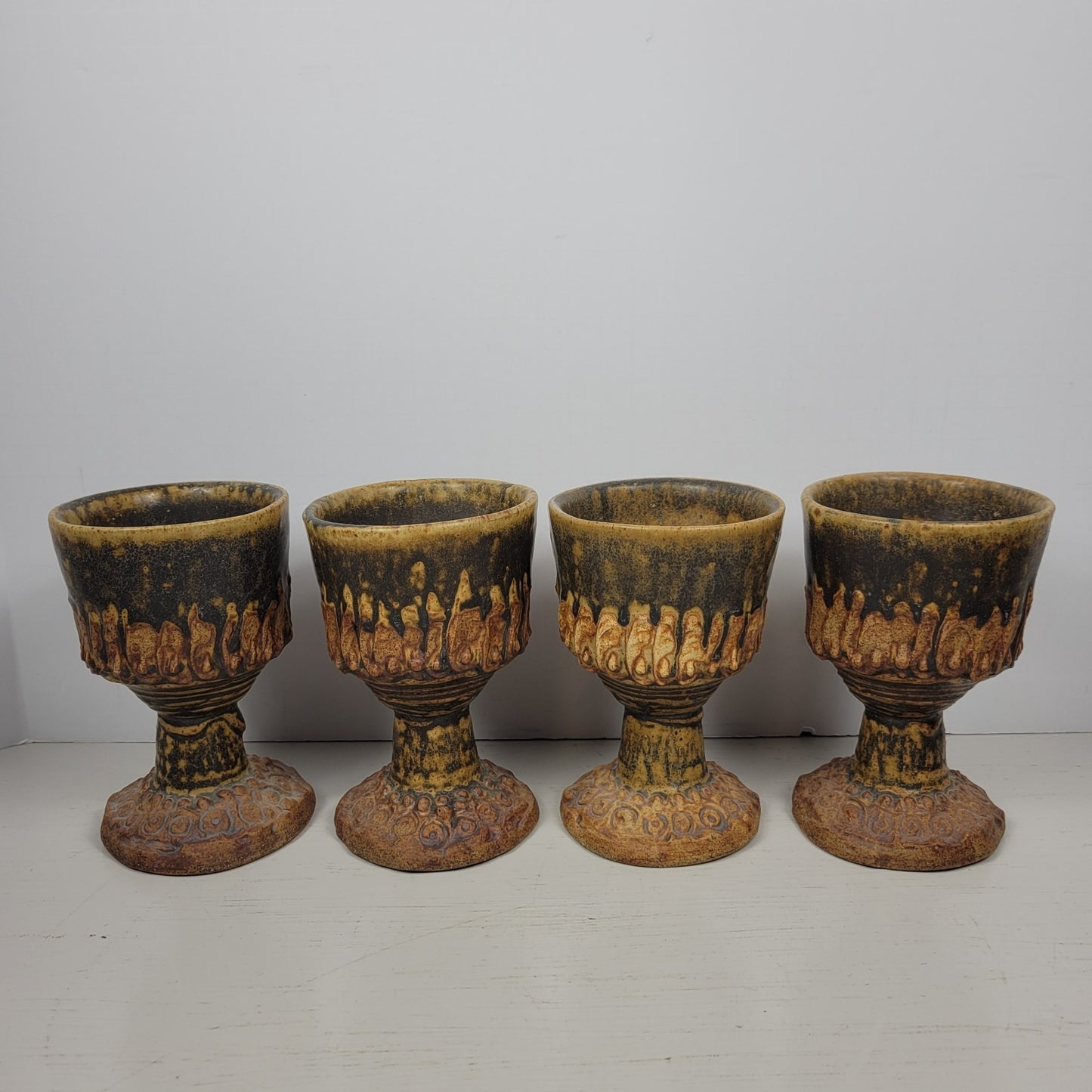 Punch Bowl & Goblets Bernard Rooke Vintage Mid-Century English Brutalist Pottery