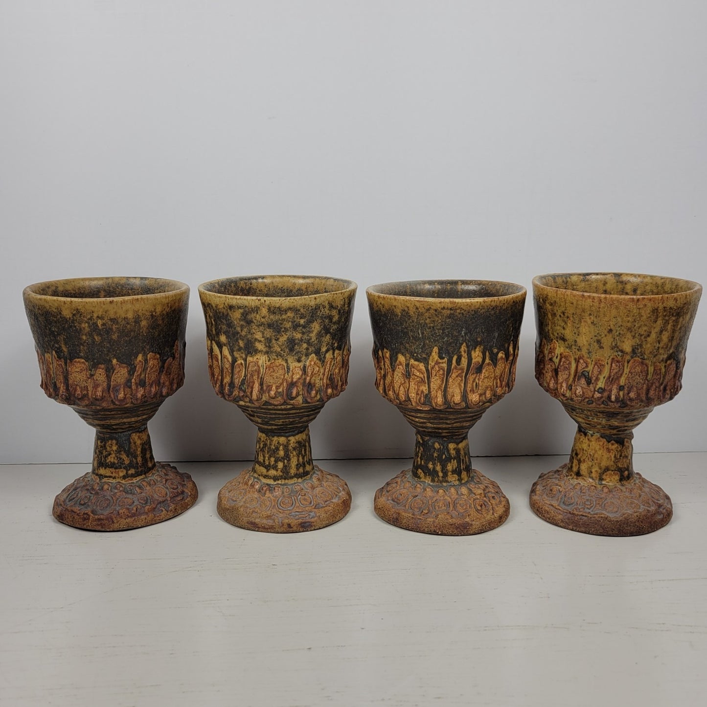 Punch Bowl & Goblets Bernard Rooke Vintage Mid-Century English Brutalist Pottery