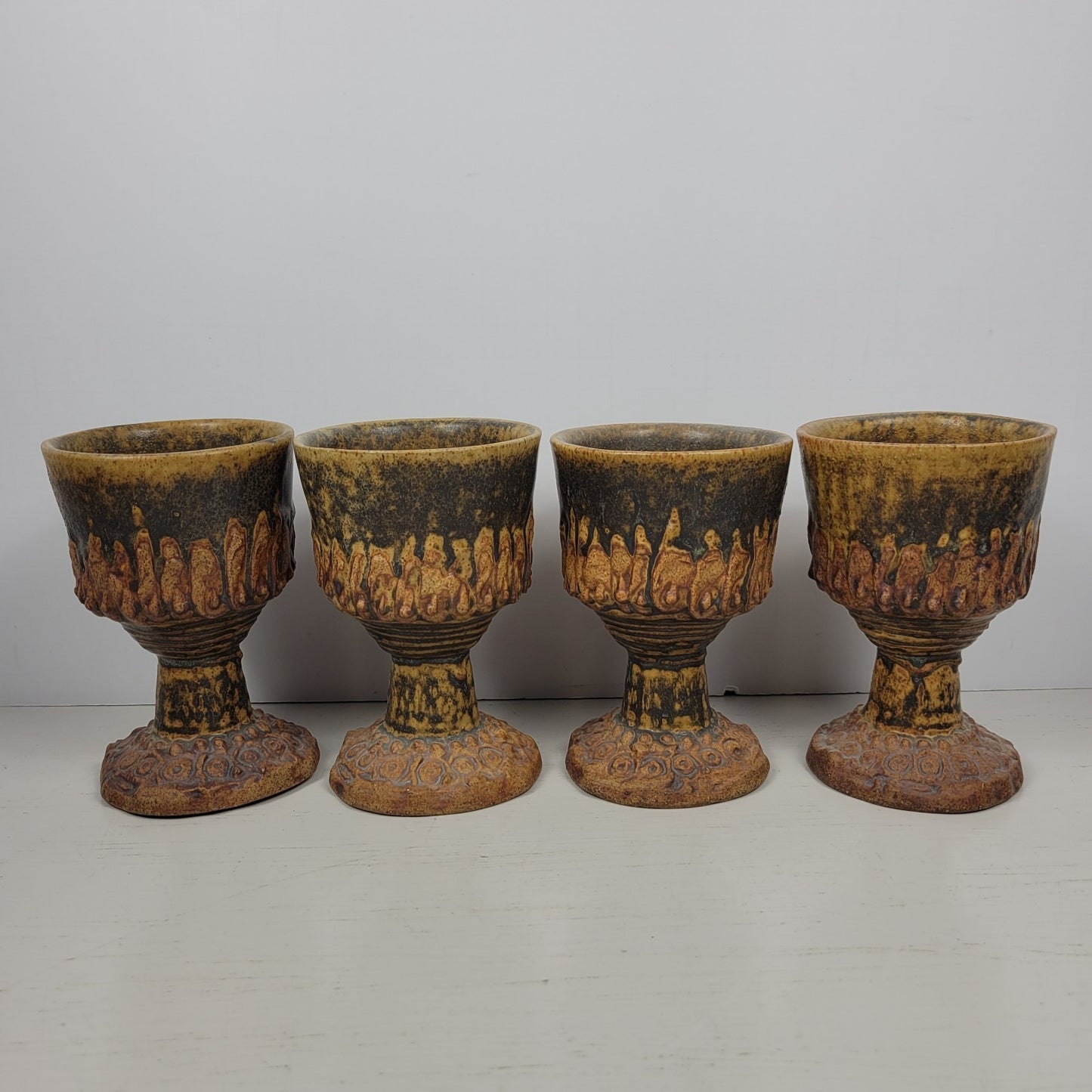 Punch Bowl & Goblets Bernard Rooke Vintage Mid-Century English Brutalist Pottery