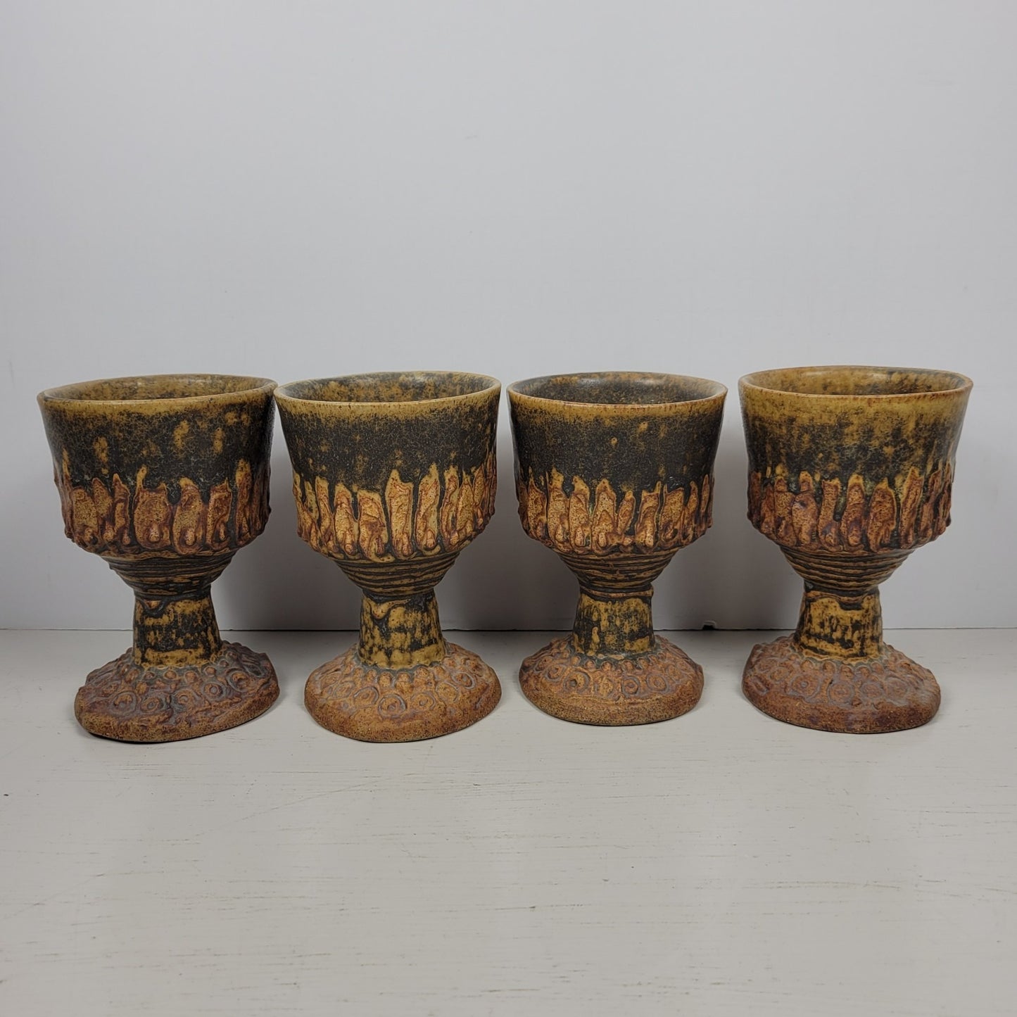 Punch Bowl & Goblets Bernard Rooke Vintage Mid-Century English Brutalist Pottery