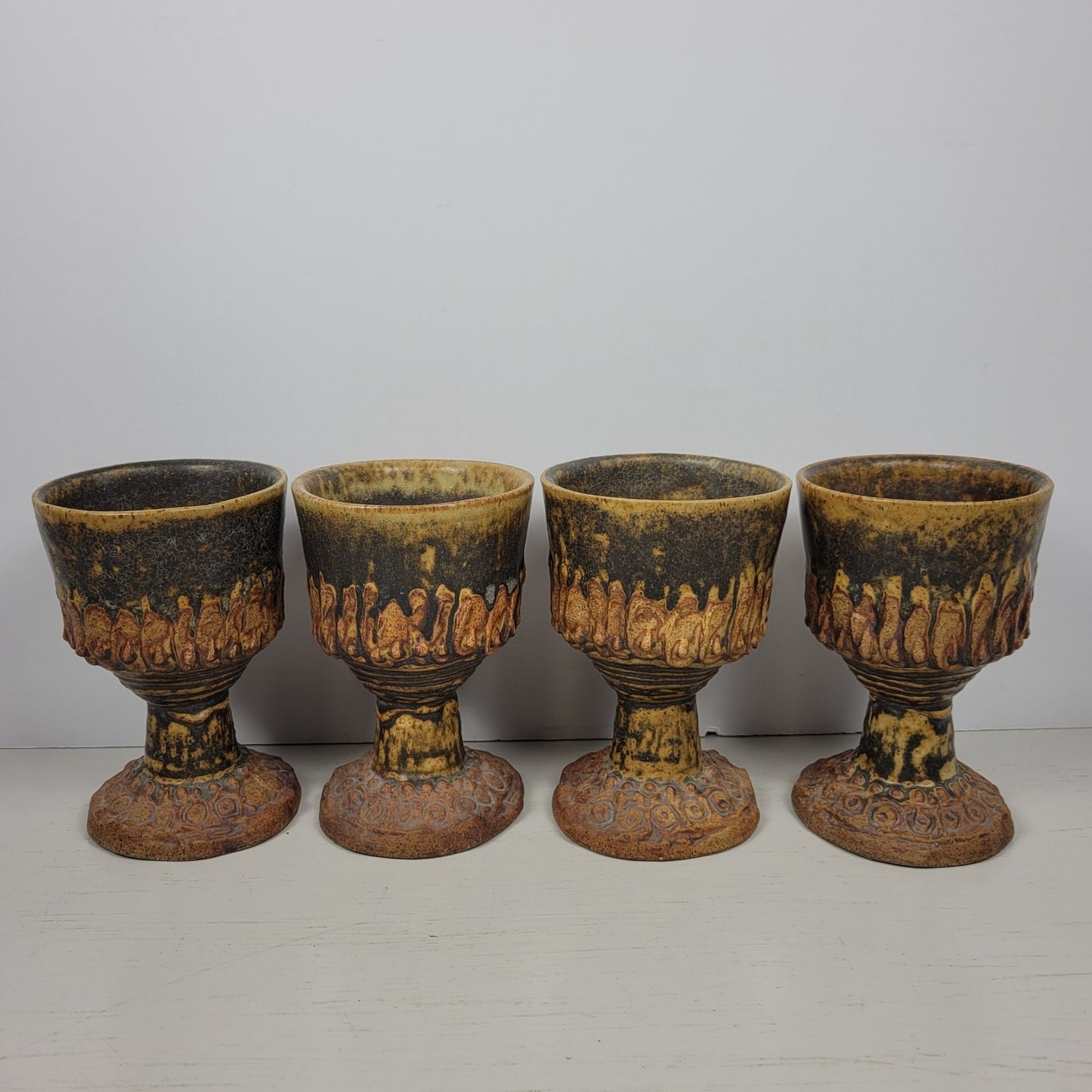 Punch Bowl & Goblets Bernard Rooke Vintage Mid-Century English Brutalist Pottery