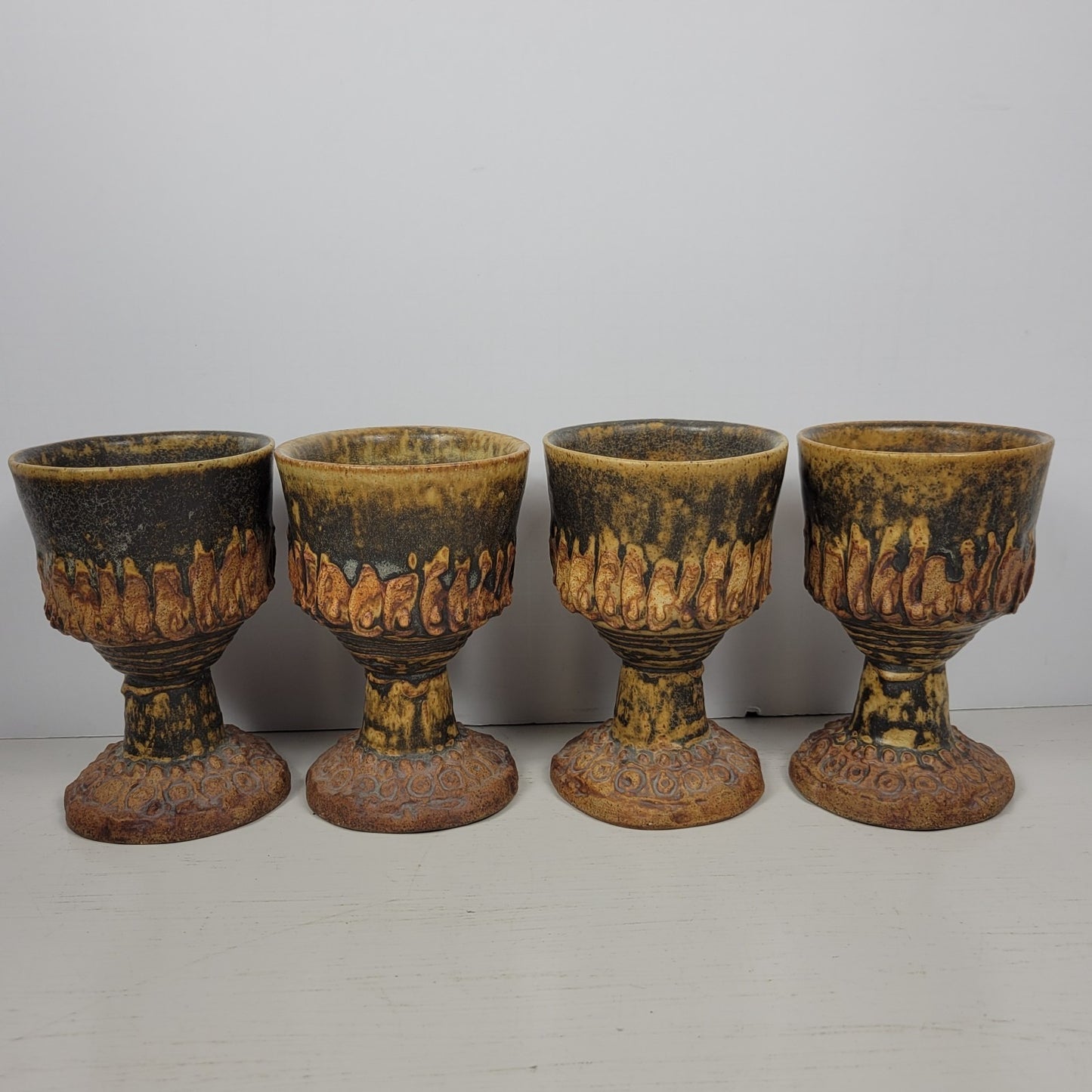 Punch Bowl & Goblets Bernard Rooke Vintage Mid-Century English Brutalist Pottery