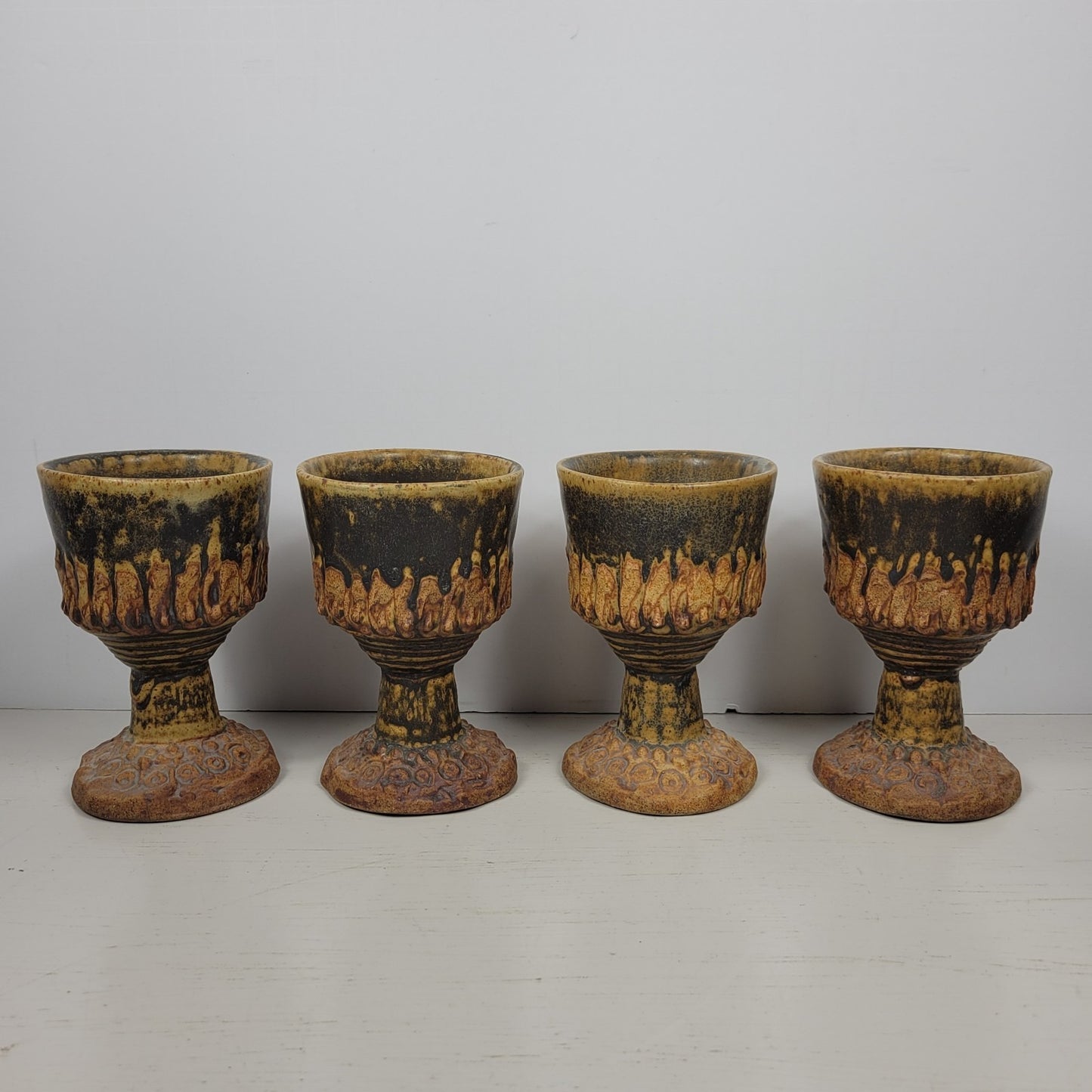 Punch Bowl & Goblets Bernard Rooke Vintage Mid-Century English Brutalist Pottery