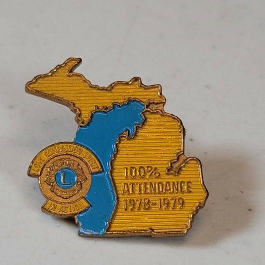 Lions Club 100% Attendance Award Lapel Pin Wisconsin 1978-1979